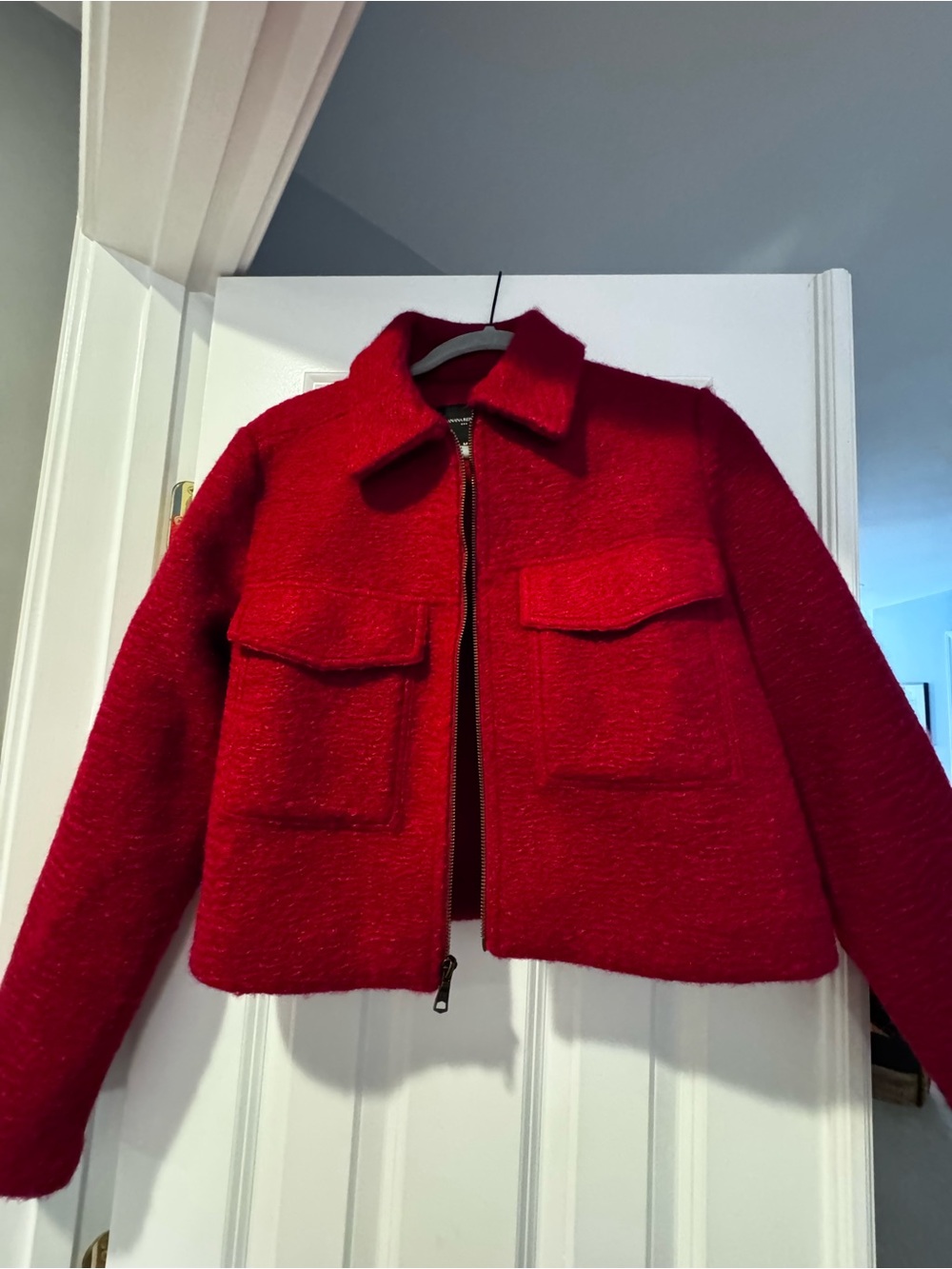 NWOT Banana Republic Women’s Red Chakra Knit Boucle Cropped Zip Jacket - Picture 5 of 5
